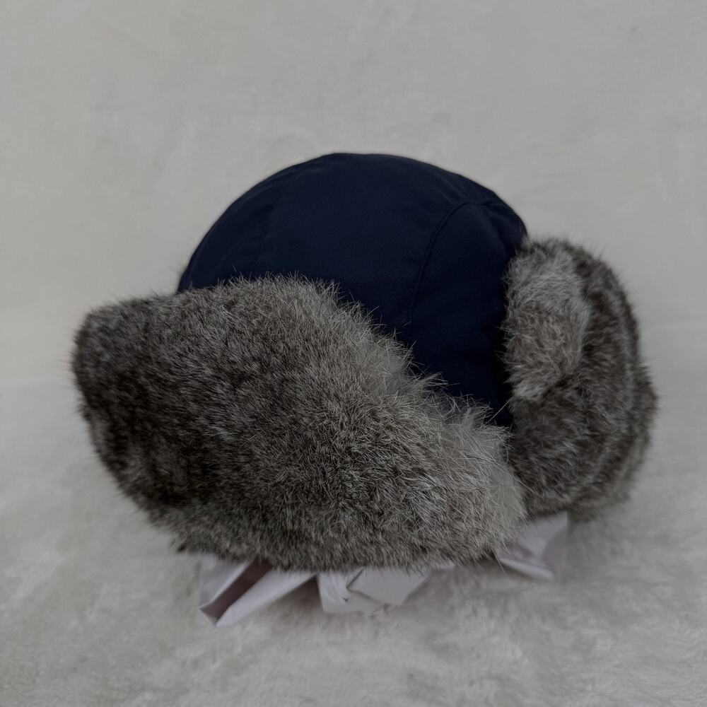 Yukon Tracks Genuine Fur Trapper Hat Navy Blue Ear Flap Winter Hat XL